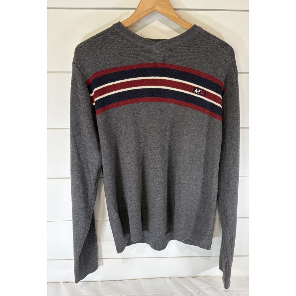 Vintage Y2K Abercrombie & Fitch A/92 Men's Long Sleeve Sweater L Grey Red Navy